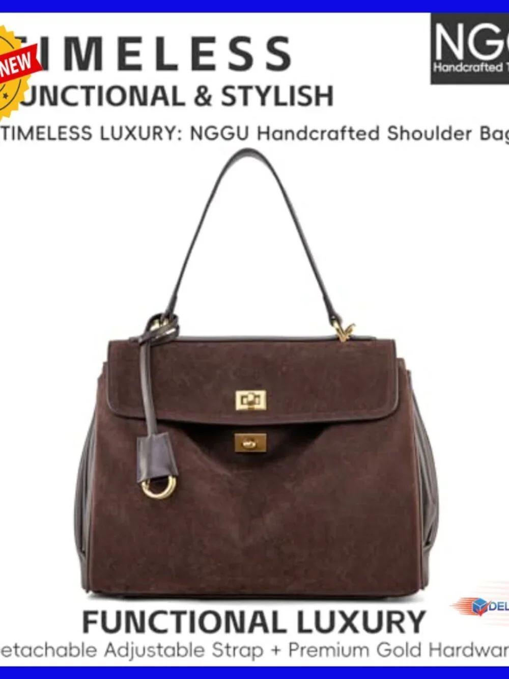 Large Suede Leather Tote Bag Adjustable Strap Work Travel Satchel